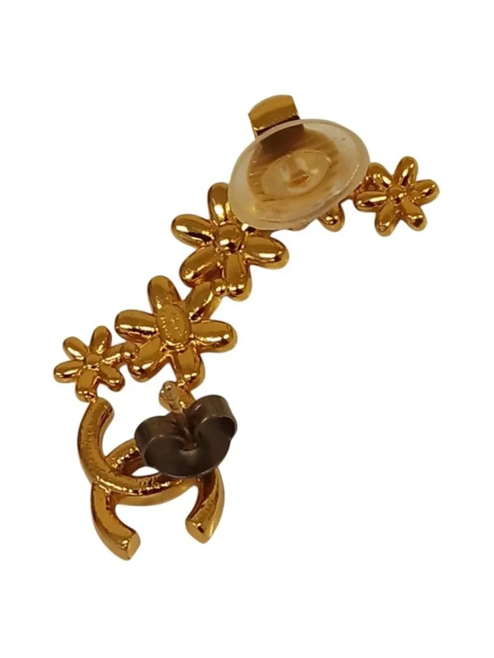 Chanel CC Logo Flower Motif Earrings Gold